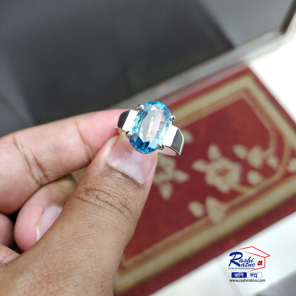 Silver Symmetrical Design Large Mens Ring with Faceted Big Blue Zircon Stone  » Anitolia